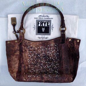 FRYE Deborah Studded Handbag Satchel Brown Italian Leather Distressed + Dust Bag